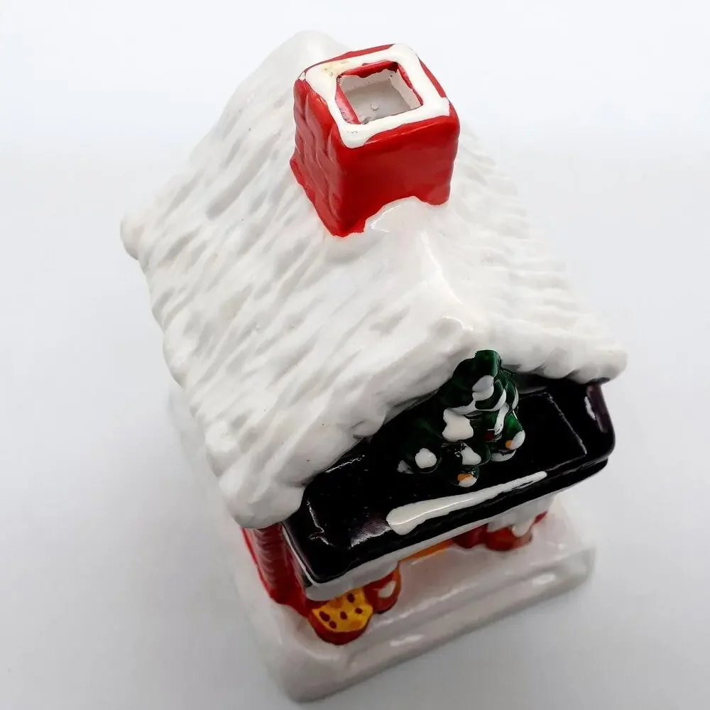 Ceramic Christmas House Tealight Candle Holder Small Red Roof Holiday Decor